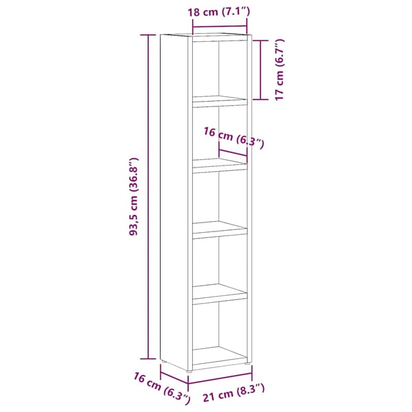 vidaXL CD-reoler 2 stk. 21x16x93,5cm konstrueret træ sort egetræsfarve