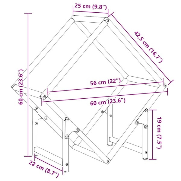 vidaXL Vedstativ svart 60x25x60 cm kaldvalset stål