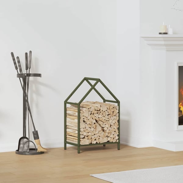 vidaXL Vedstativ olivengrønn 40x25x60 cm kaldvalset stål