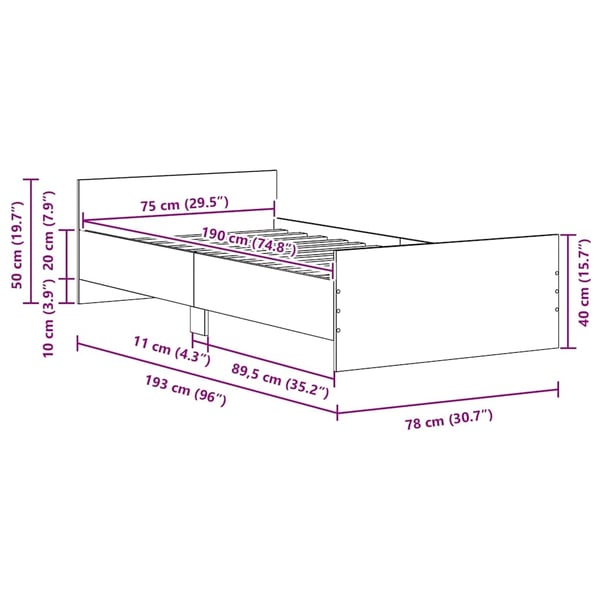 vidaXL Sengeramme uten madrass svart eik 75x190 cm konstruert tre