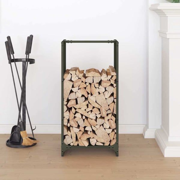 vidaXL Vedstativ olivengrønn 40x30x80 cm kaldvalset stål