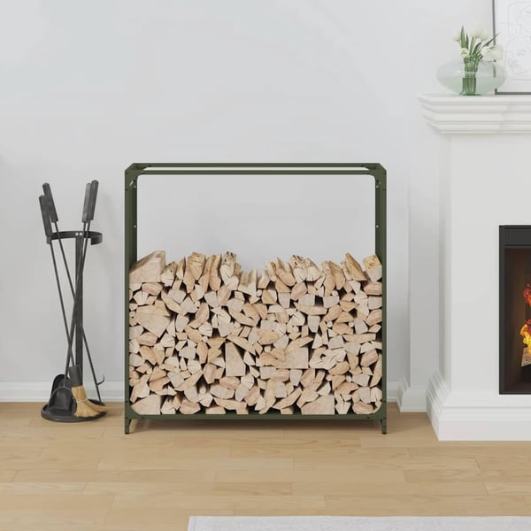 vidaXL Vedstativ olivengrønn 90x28x90 cm kaldvalset stål
