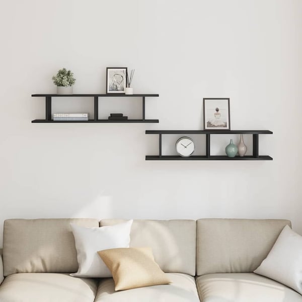 vidaXL Vegghyller 2 stk svart eik 90x18x20 cm konstruert tre