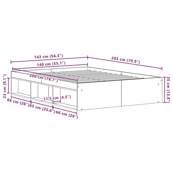 vidaXL sengestel uden madras 140x200 cm konstrueret træ sort eg