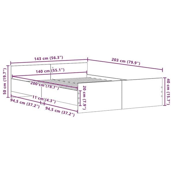 vidaXL sengestel uden madras 140x200 cm konstrueret træ sort eg