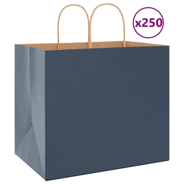 vidaXL Kraftpapperspåsar 250 st med handtag blå 32x22x28 cm