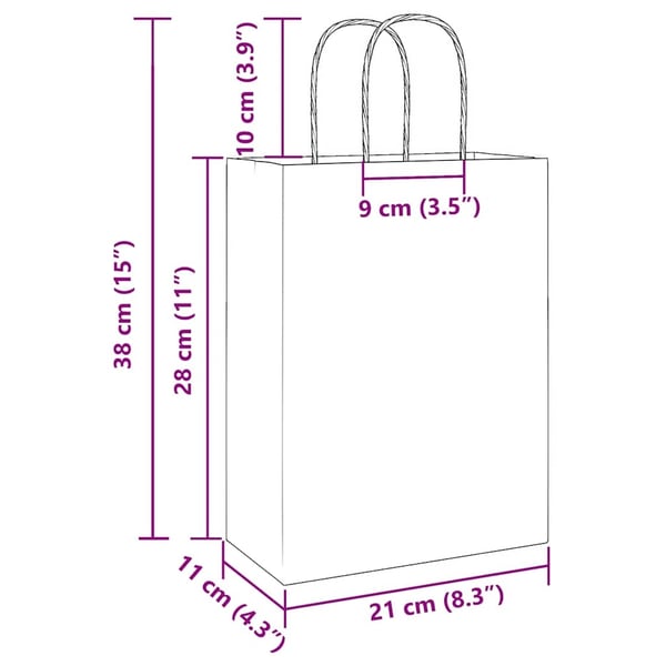 vidaXL Paperikassit 250 kpl kahvoilla musta 21x11x28 cm