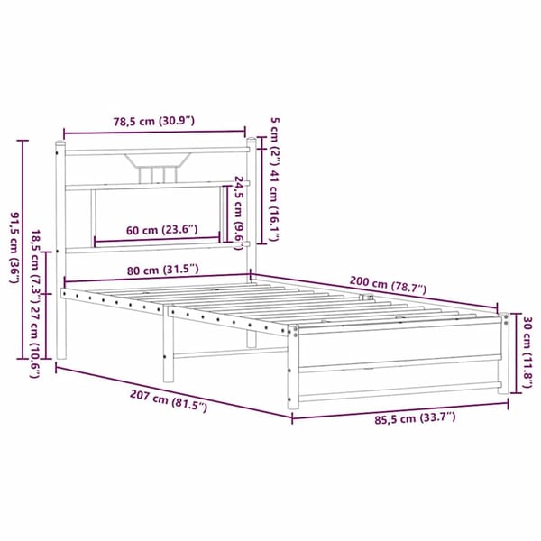 vidaXL Sengeramme uten madrass brun eik 80x200 cm konstruert tre