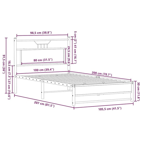vidaXL Sengeramme uten madrass brun eik 100x200 cm konstruert tre