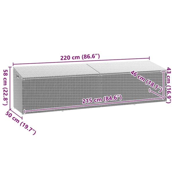 vidaXL opbevaringskasse til haven 220x50x58 cm polyrattan lysegrå