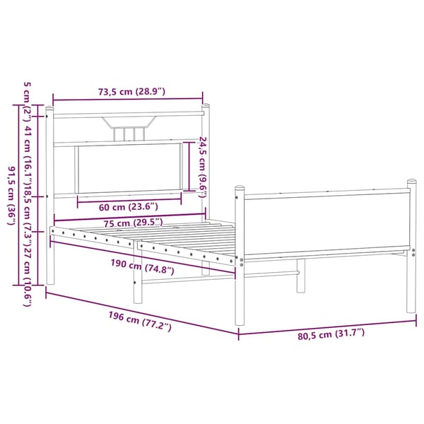 vidaXL Sengeramme uten madrass brun eik 75x190 cm konstruert tre