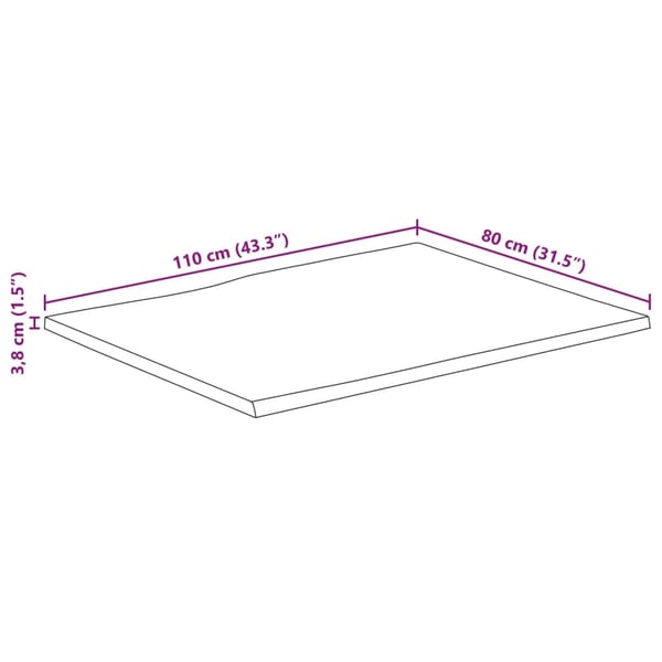 vidaXL Bordplate naturlig kant 110x80x3,8 cm grovt heltre mangotre