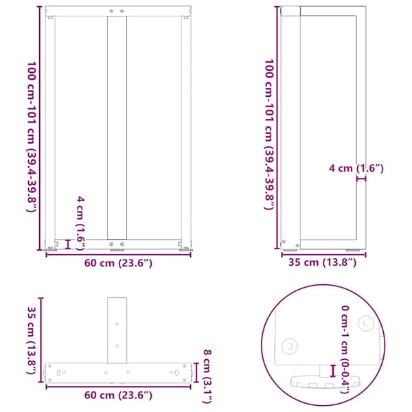 vidaXL Barbordben T-formet 2 stk svart 60x35x(100-101) cm stål
