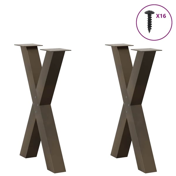 vidaXL Spisebordben X-formet 2 stk naturstål 60 x (72-73) cm stål