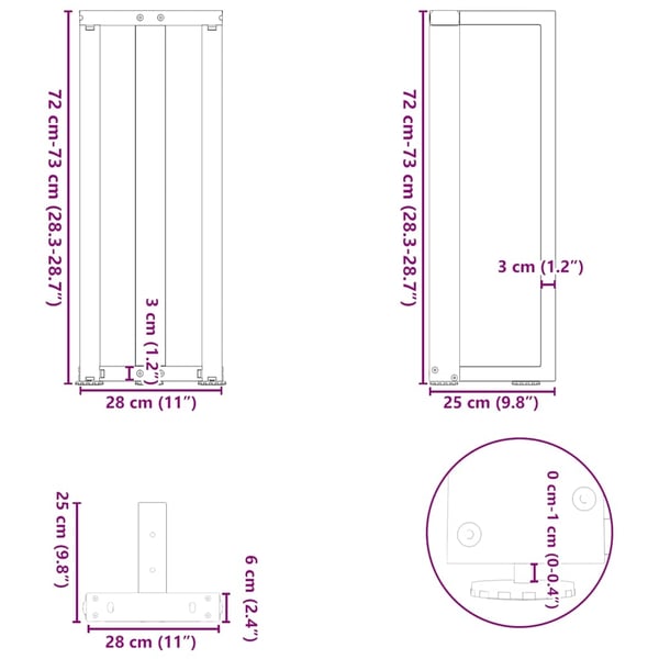 vidaXL Konsollbordben T-formet 2 stk svart 25x28x(72-73) cm stål