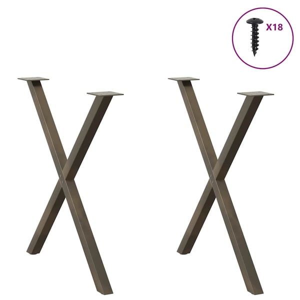 vidaXL Spisebordben X-formet 2 stk naturstål 80 x (72-73) cm stål