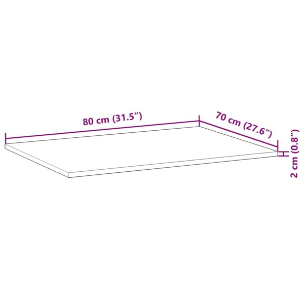 vidaXL Bordplate rektangulær 80x70x2 cm heltre akasie