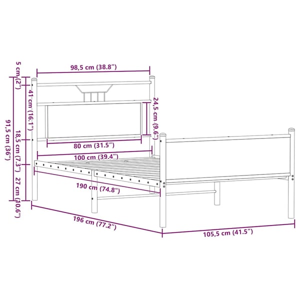 vidaXL Sengeramme uten madrass brun eik 100x190 cm konstruert tre