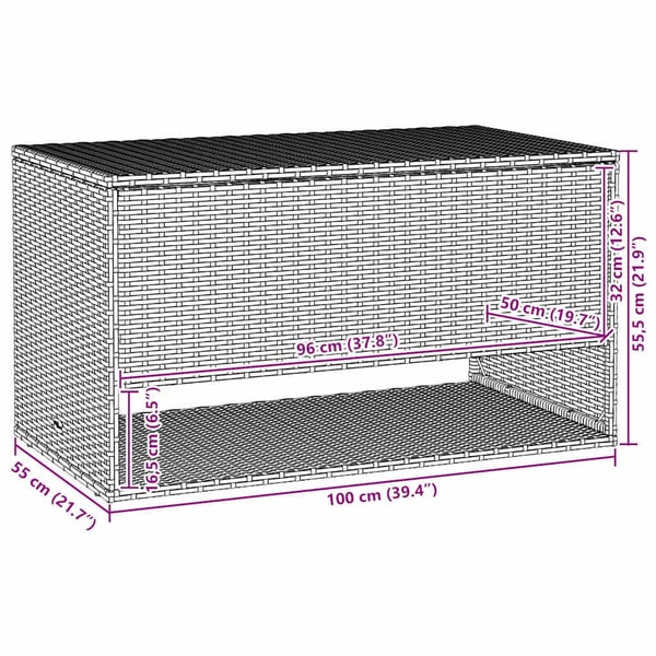 vidaXL udendørs hyndeboks 100x55x55,5 cm polyrattan sort
