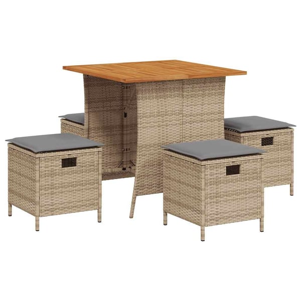 vidaXL spisebordssæt til haven 5 dele med hynder polyrattan beige