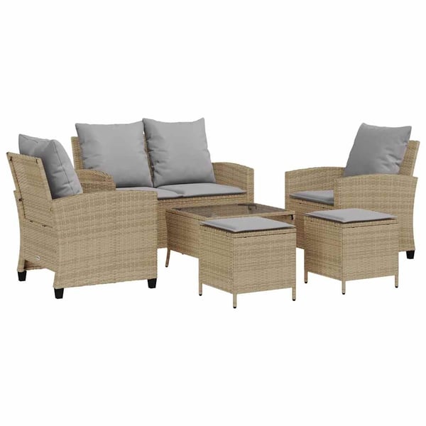 vidaXL sofasæt til haven 6 dele med hynder polyrattan beige