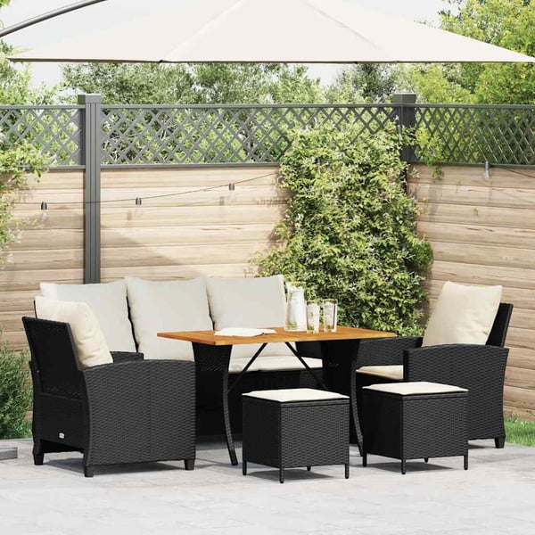 vidaXL Loungegrupp med dynor 6 delar svart konstrotting