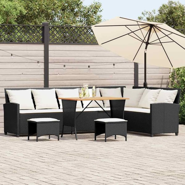 vidaXL sofasæt til haven 4 dele med hynder L-formet polyrattan sort