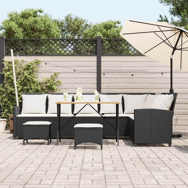 vidaXL sofasæt til haven 4 dele med hynder L-formet polyrattan sort