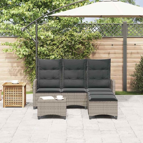 vidaXL sofasæt til haven 3 dele med hynder L-formet polyrattan grå