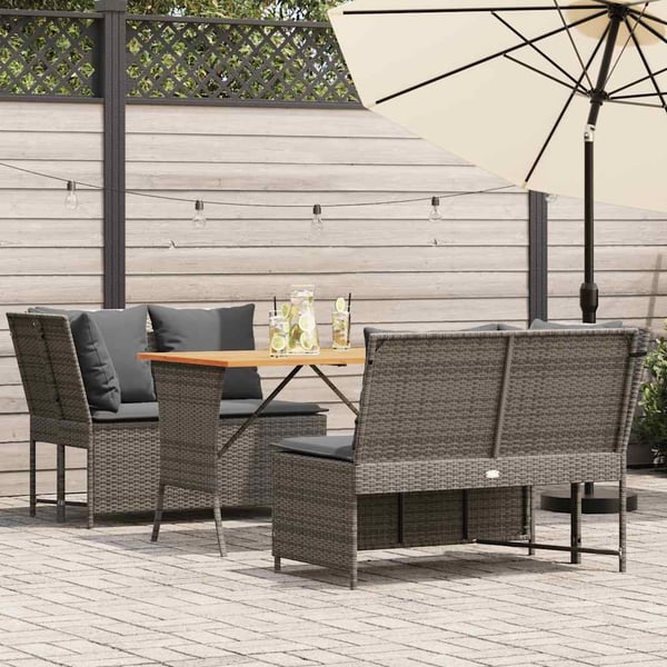 vidaXL havesofasæt 3 dele med hynder polyrattan grå