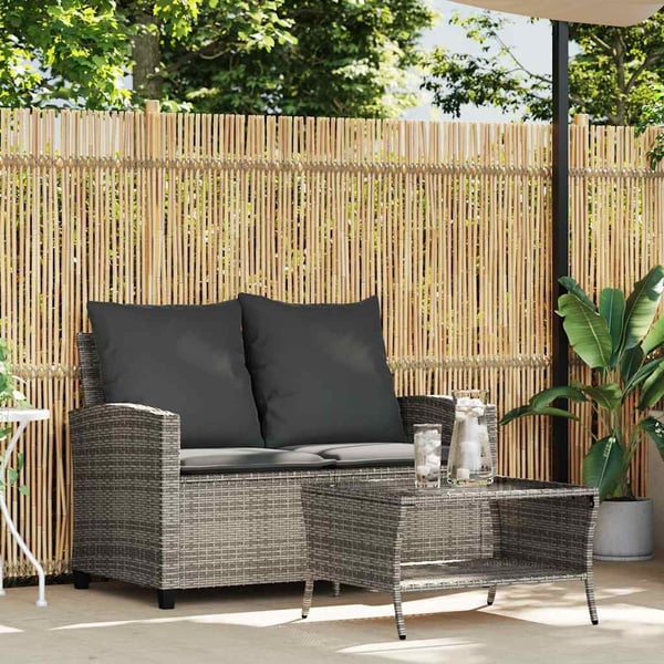 vidaXL 2-personers sofa med hynder og bord polyrattan grå
