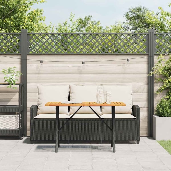 vidaXL 3-personers sofa med hynder og bord polyrattan sort