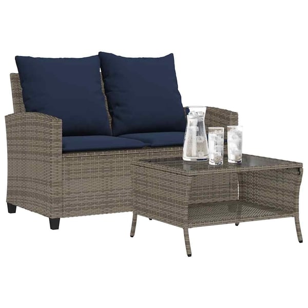 vidaXL 2-personers sofa med hynder og bord polyrattan grå