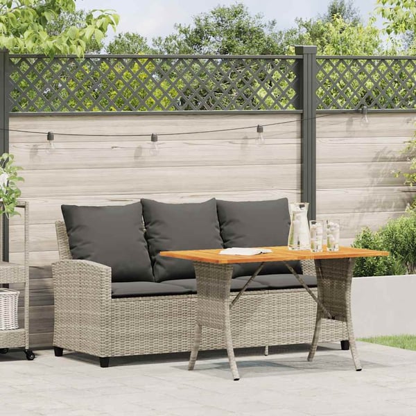 vidaXL 3-personers sofa med hynder og bord polyrattan lysegrå