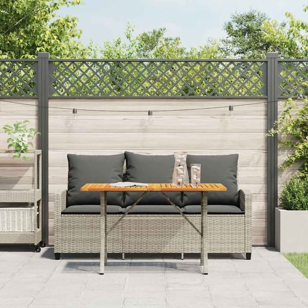 vidaXL 3-personers sofa med hynder og bord polyrattan lysegrå