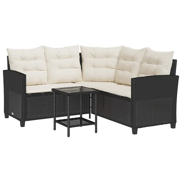 vidaXL havesofa med bord og hynder L-formet polyrattan sort