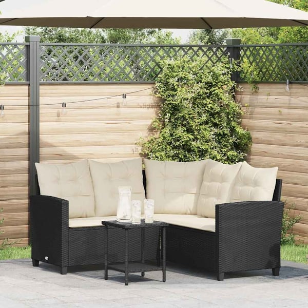 vidaXL havesofa med bord og hynder L-formet polyrattan sort