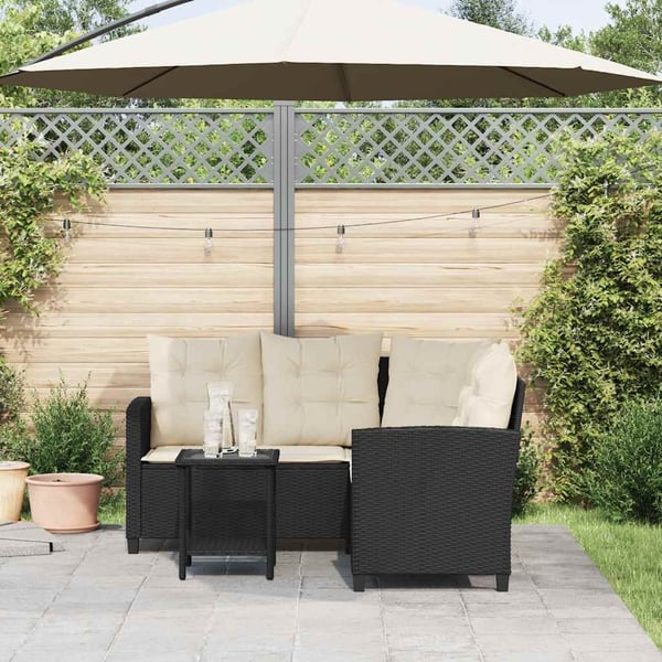 vidaXL havesofa med bord og hynder L-formet polyrattan sort