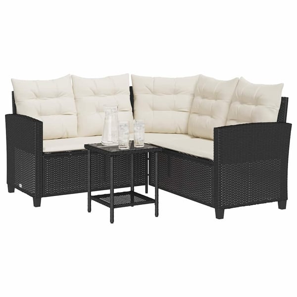 vidaXL havesofa med bord og hynder L-formet polyrattan sort