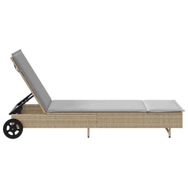 vidaXL Solsäng med hjul och dyna beige konstrotting