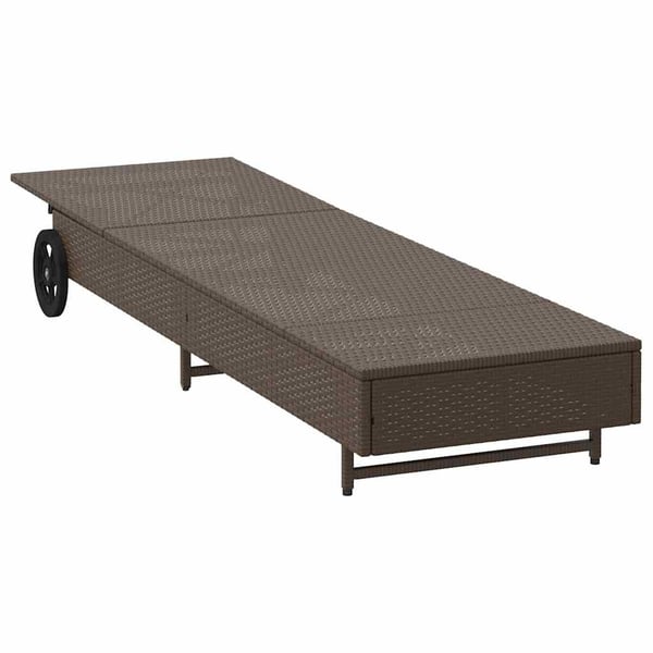 vidaXL liggestol med hjul og hynde polyrattan brun