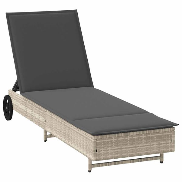 vidaXL liggestol med hjul og hynde polyrattan lysegrå