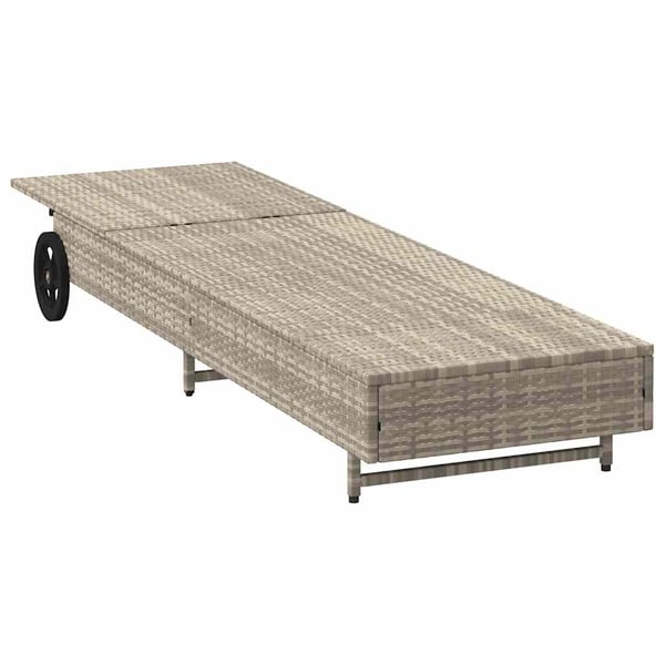 vidaXL liggestol med hjul og hynde polyrattan lysegrå