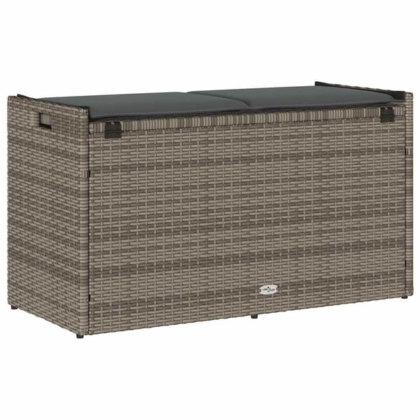 vidaXL udendørs opbevaringsbænk med hynde 100 cm polyrattan grå