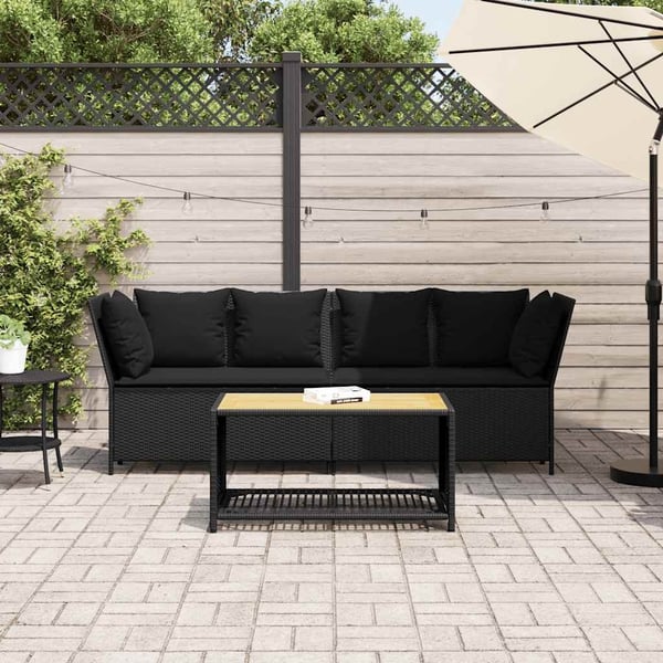 vidaXL havesofa med hynder polyrattan sort