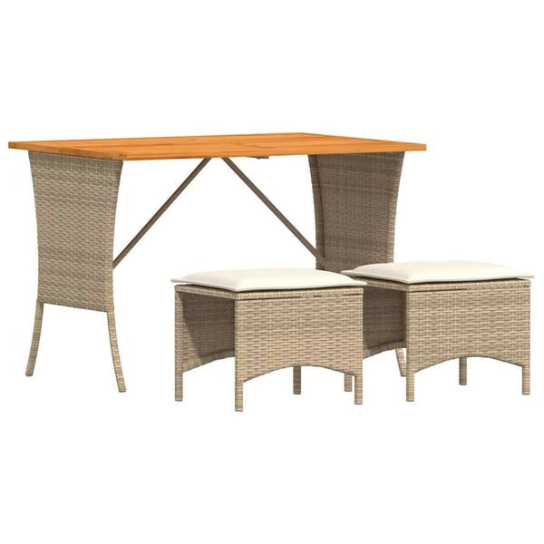 vidaXL spisebordssæt til haven 3 dele med hynder polyrattan beige