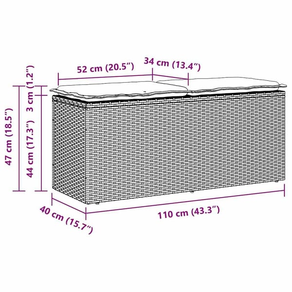 vidaXL havebænk med hynde 110x40x44 cm polyrattan beige