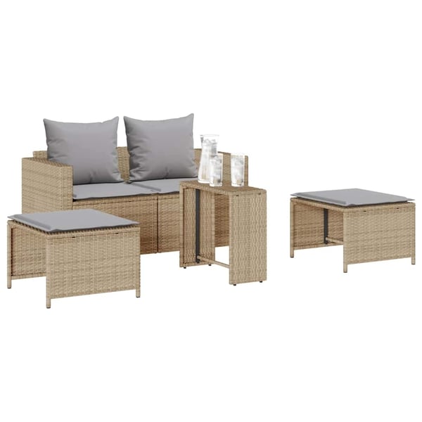 vidaXL sofasæt til haven 5 dele med hynder stabelbar polyrattan beige