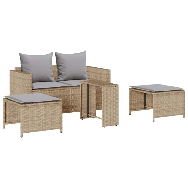 vidaXL sofasæt til haven 5 dele med hynder stabelbar polyrattan beige