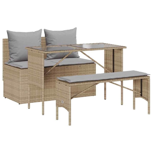 vidaXL spisebordssæt til haven 3 dele med hynder polyrattan beige